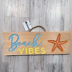 Beach Vibes Wooden Sign with Starfish - Blue, Yellow, Orange
